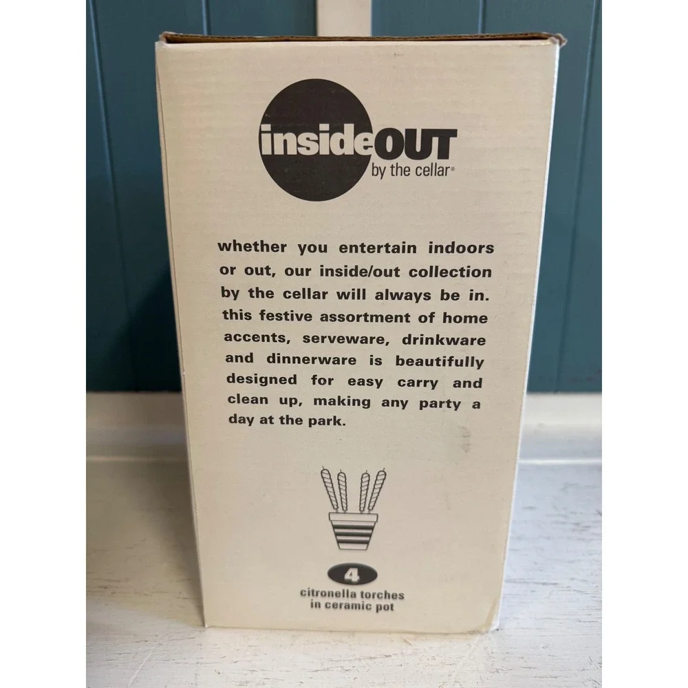 InsideOut by the Cellar Citronella Torches 4pk in Striped Ceramic Pot New